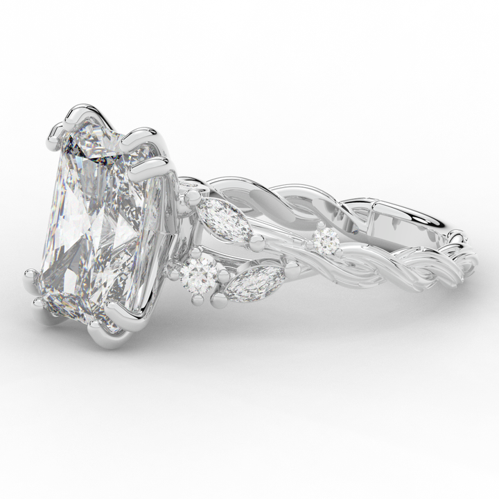 5.30CT.TW RADIANT LAB DIAMOND STYLIZED VINE AND TREE BARK FINISH ENGAGEMENT RING - Nazarelle