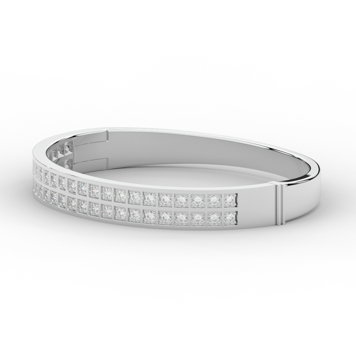 2.00CT.TW ROUND LAB TWO ROW DIAMOND BANGLE - Nazarelle