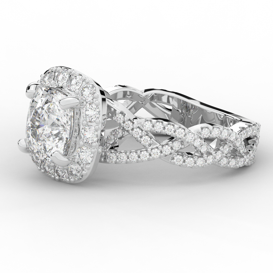 2.70CT.TW CUSHION LAB DIAMOND HALO TRIPLE TWIST ENGAGEMENT RING - Nazarelle