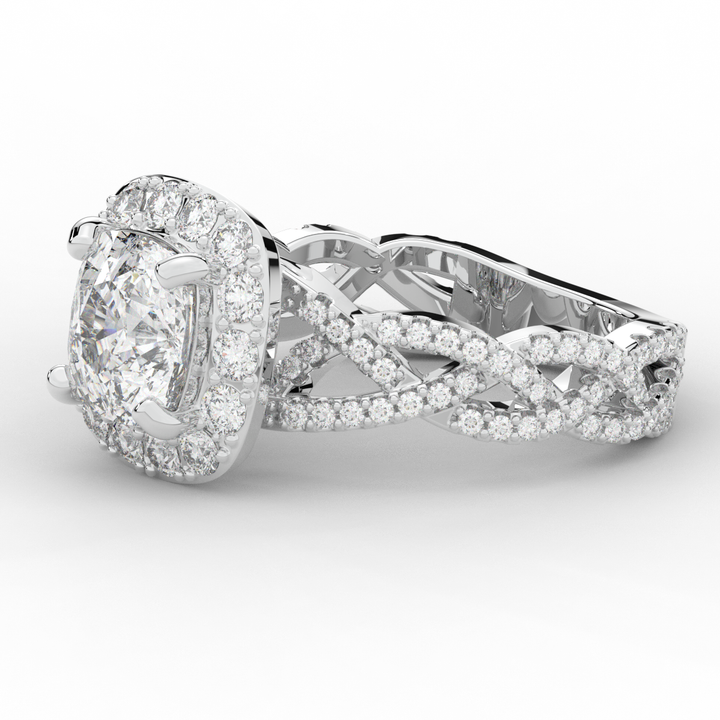 2.70CT.TW CUSHION LAB DIAMOND HALO TRIPLE TWIST ENGAGEMENT RING - Nazarelle