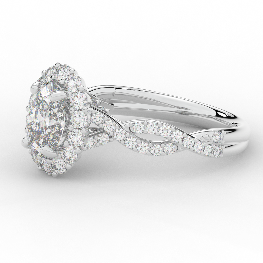 1.75CT.TW OVAL LAB DIAMOND HALO TWIST BAND ENGAGEMENT RING - Nazarelle