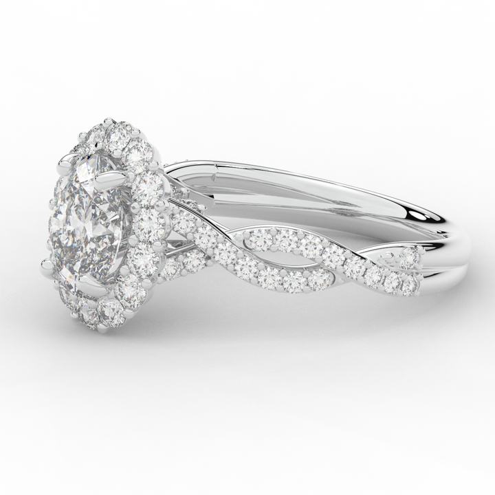 1.75CT.TW OVAL LAB DIAMOND HALO TWIST BAND ENGAGEMENT RING - Nazarelle
