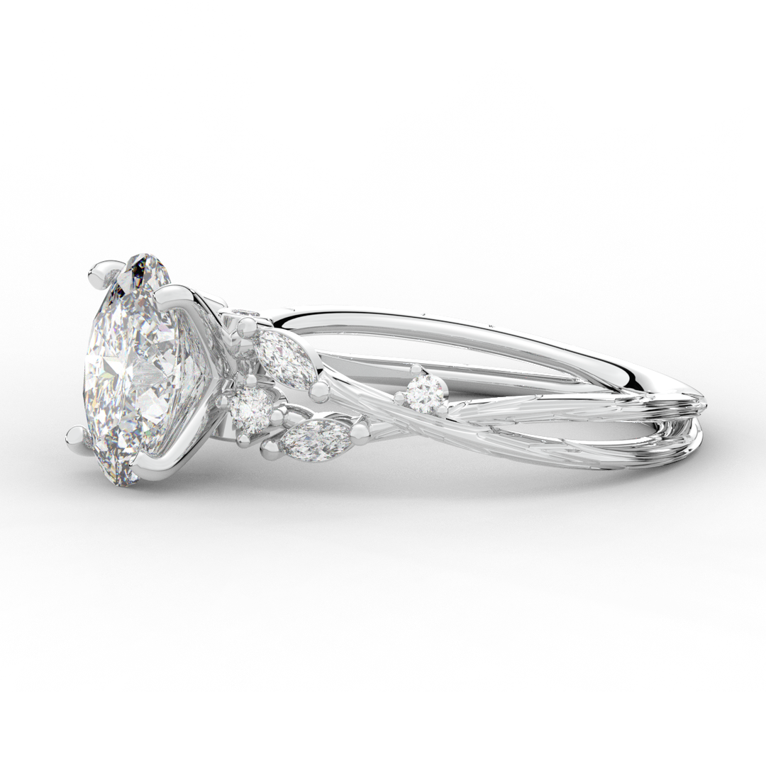2.25CT.TW OVAL LAB DIAMOND STYLIZED VINE AND TREE BARK FINISH ENGAGEMENT RING - Nazarelle
