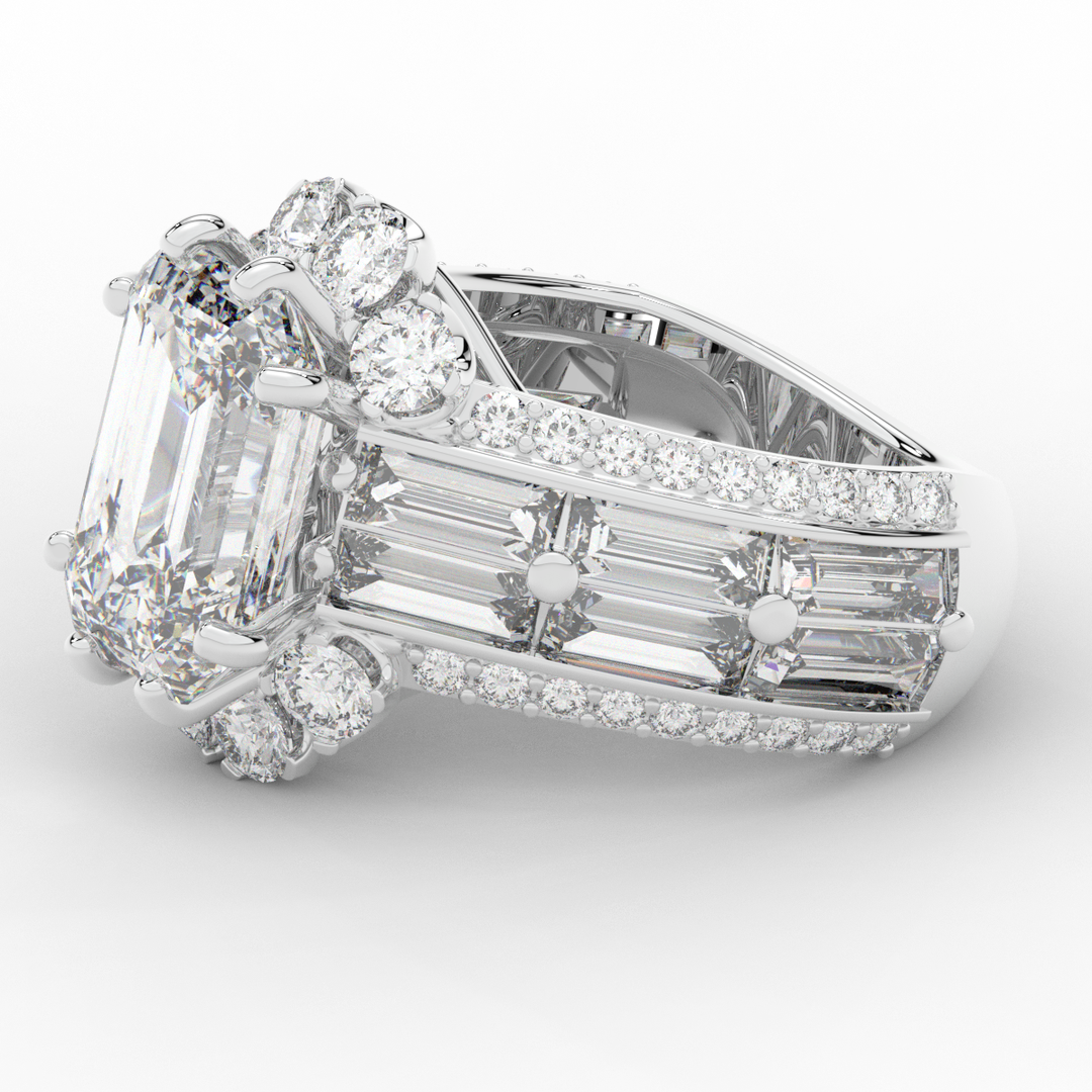 8.25CT.TW EMERALD CUT LAB DIAMOND HALO ENGAGEMENT RING - Nazarelle