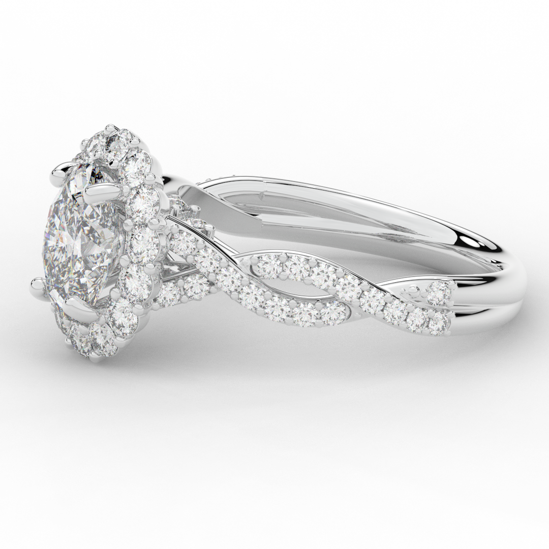 1.75CT.TW OVAL LAB DIAMOND HALO TWIST BAND ENGAGEMENT RING - Nazarelle