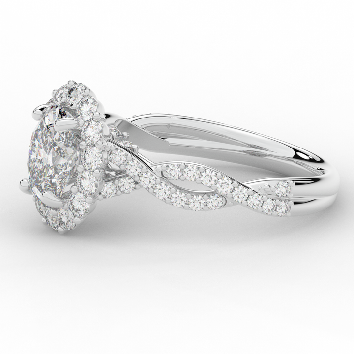 1.75CT.TW OVAL LAB DIAMOND HALO TWIST BAND ENGAGEMENT RING - Nazarelle