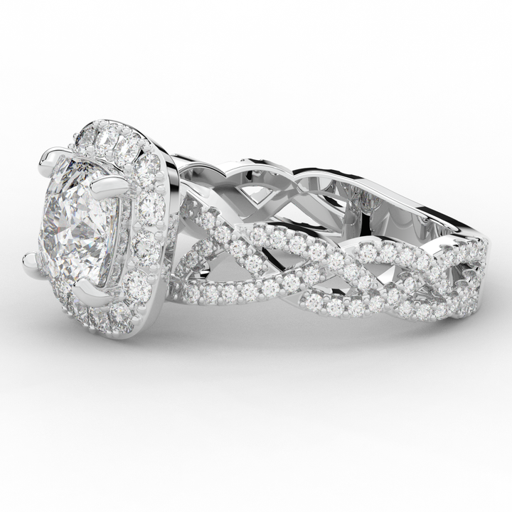 2.70CT.TW CUSHION LAB DIAMOND HALO TRIPLE TWIST ENGAGEMENT RING - Nazarelle