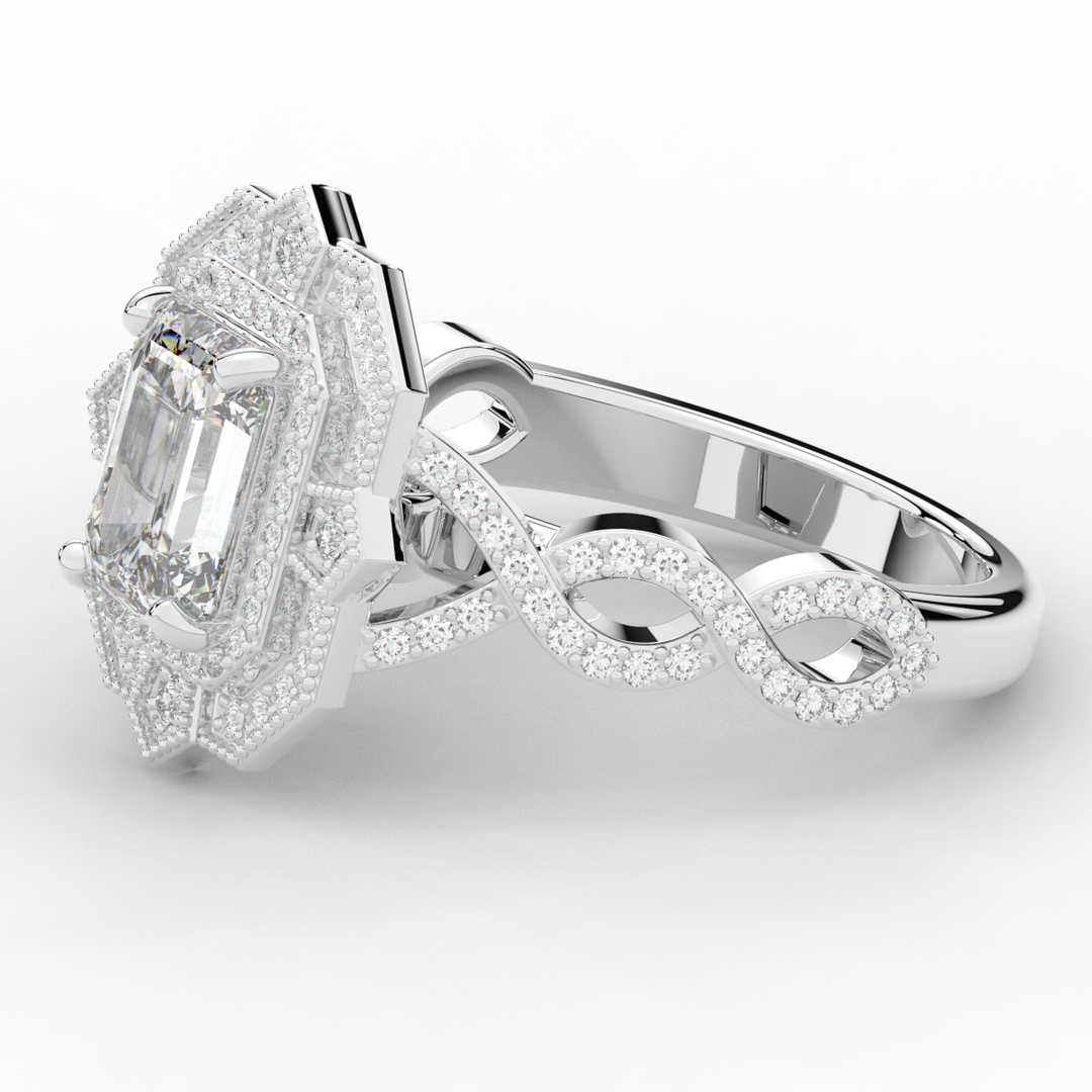 1.90CT.TW EMERALD CUT LAB DIAMOND HALO ENGAGEMENT RING - Nazarelle
