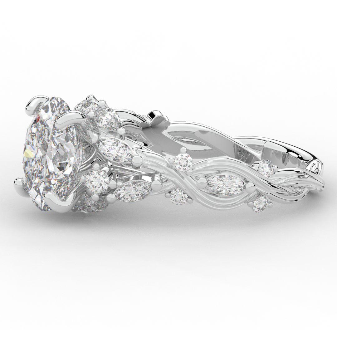 2.60CT.TW OVAL LAB DIAMOND STYLIZED VINE AND TREE BARK FINISH ENGAGEMENT RING - Nazarelle