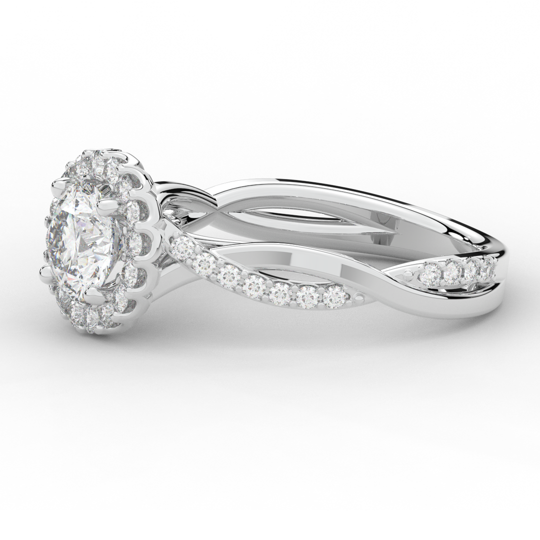 1.35CT.TW ROUND LAB DIAMOND HALO TWIST BAND ENGAGEMENT RING - Nazarelle