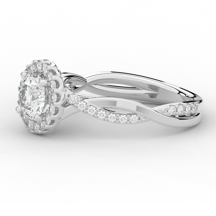 1.35CT.TW ROUND LAB DIAMOND HALO TWIST BAND ENGAGEMENT RING - Nazarelle