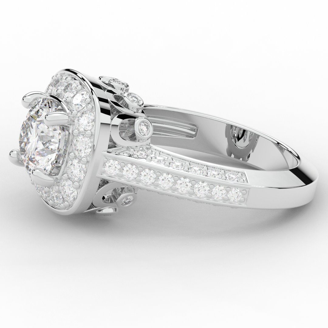 1.50CT.TW ROUND LAB DIAMOND HALO ENGAGEMENT RING - Nazarelle