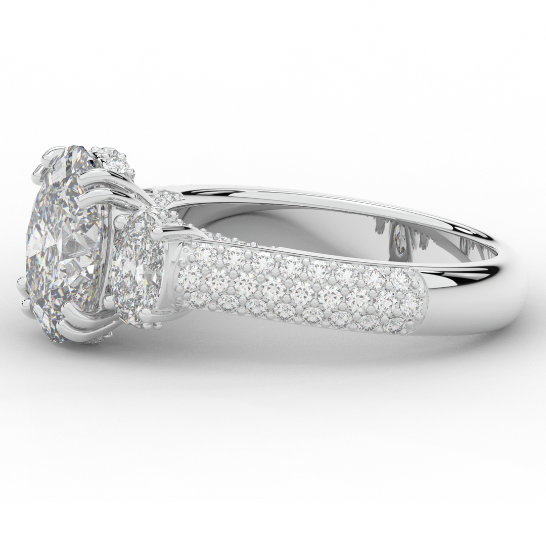 3.70CT.TW OVAL LAB DIAMOND 3 STONE ENGAGEMENT RING - Nazarelle