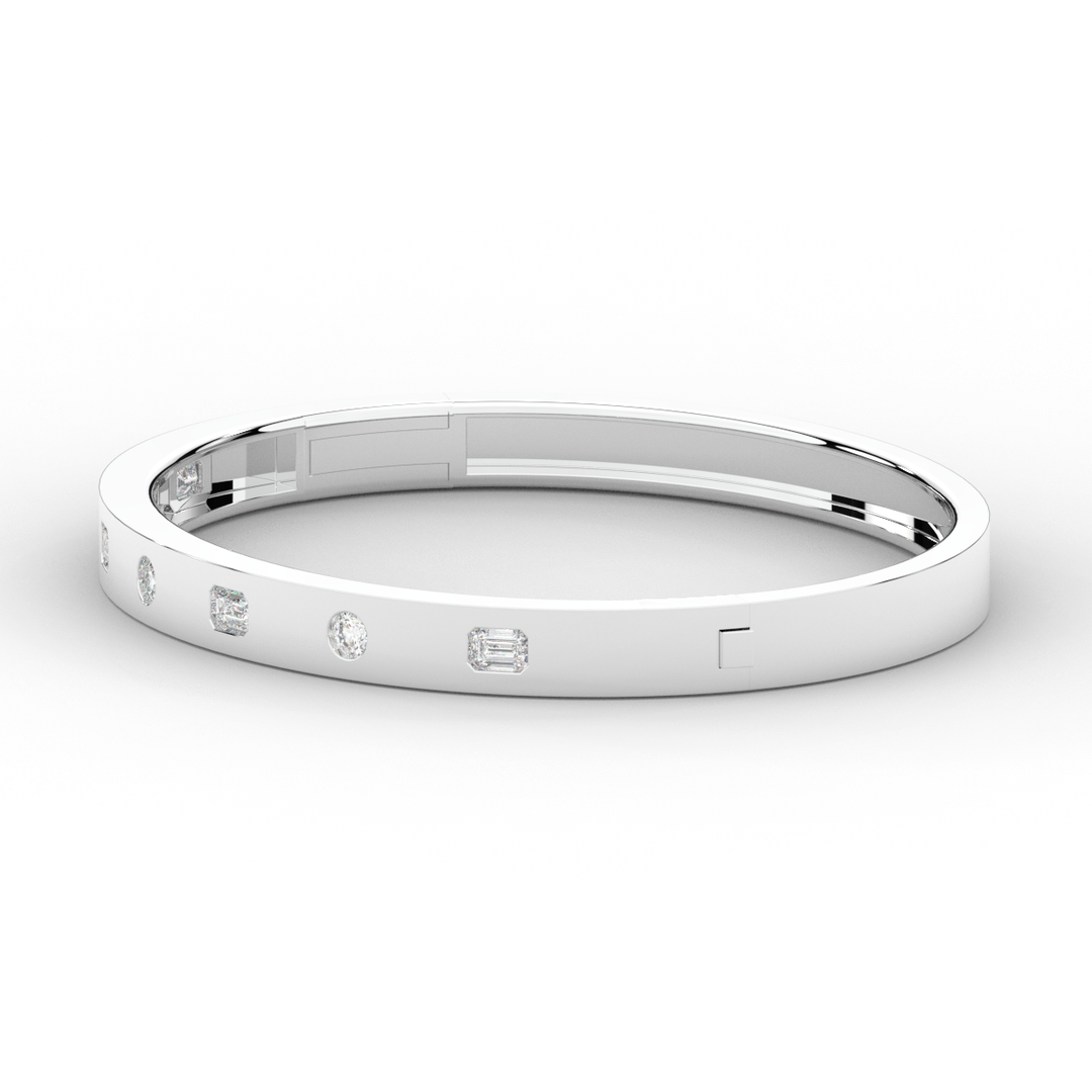 1.00CT.TW ROUND AND EMERALD CUT LAB DIAMOND BEZEL SET BANGLE - Nazarelle