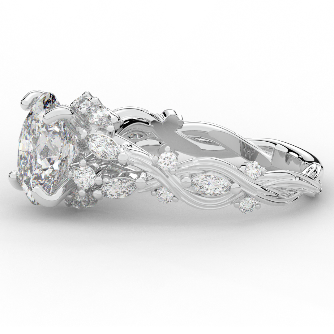 2.60CT.TW OVAL LAB DIAMOND STYLIZED VINE AND TREE BARK FINISH ENGAGEMENT RING - Nazarelle