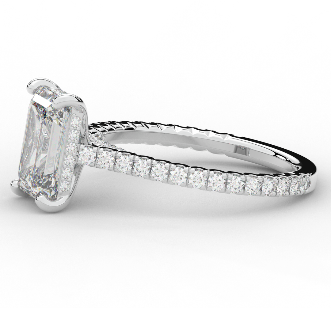 3.50CT.TW EMERALD CUT LAB DIAMOND UNDERHALO SOLITAIRE ENGAGEMENT RING - Nazarelle