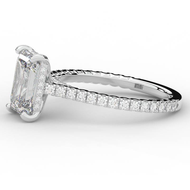 3.50CT.TW EMERALD CUT LAB DIAMOND UNDERHALO SOLITAIRE ENGAGEMENT RING - Nazarelle