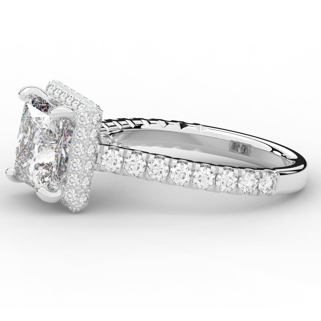 3.90CT.TW PRINCESS LAB DIAMOND HALO ENGAGEMENT RING - Nazarelle