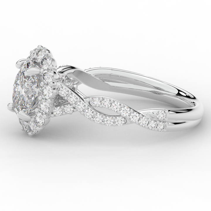 1.75CT.TW OVAL LAB DIAMOND HALO TWIST BAND ENGAGEMENT RING - Nazarelle