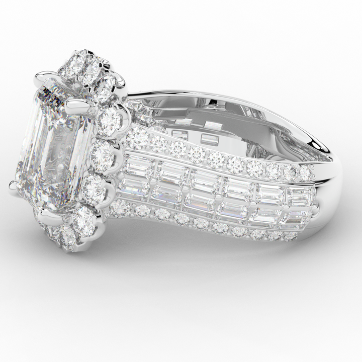8.00CT.TW EMERALD CUT LAB DIAMOND HALO ENGAGEMENT RING - Nazarelle