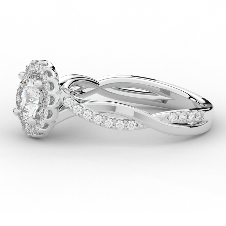 1.35CT.TW ROUND LAB DIAMOND HALO TWIST BAND ENGAGEMENT RING - Nazarelle