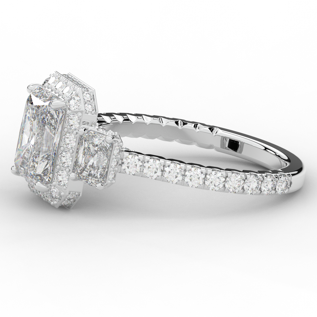 3.20CT.TW RADIANT LAB DIAMOND 3 STONE ENGAGEMENT RING - Nazarelle