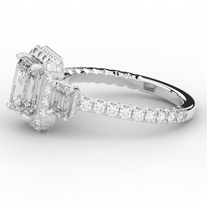 3.20CT.TW EMERALD CUT LAB DIAMOND 3 STONE ENGAGEMENT RING - Nazarelle