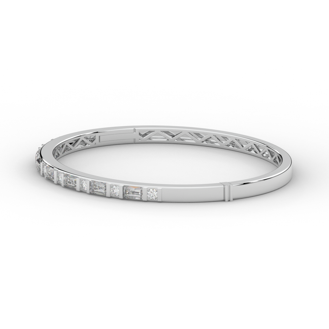 2.75CT.TW ROUND AND EMERALD CUT LAB DIAMOND SHARED PRONG BANGLE - Nazarelle