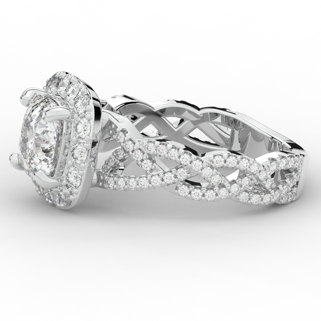 2.70CT.TW CUSHION LAB DIAMOND HALO TRIPLE TWIST ENGAGEMENT RING - Nazarelle