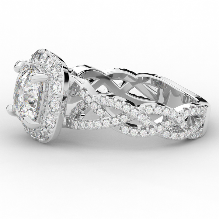 2.70CT.TW CUSHION LAB DIAMOND HALO TRIPLE TWIST ENGAGEMENT RING - Nazarelle