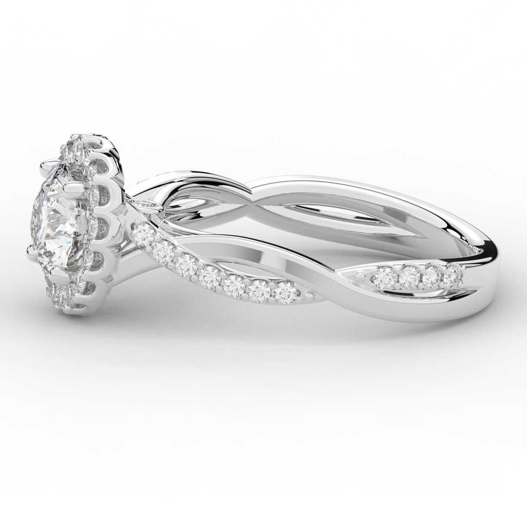 1.35CT.TW ROUND LAB DIAMOND HALO TWIST BAND ENGAGEMENT RING - Nazarelle