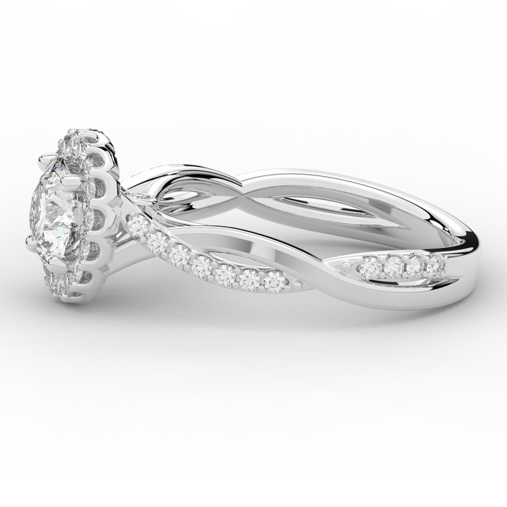 1.35CT.TW ROUND LAB DIAMOND HALO TWIST BAND ENGAGEMENT RING - Nazarelle