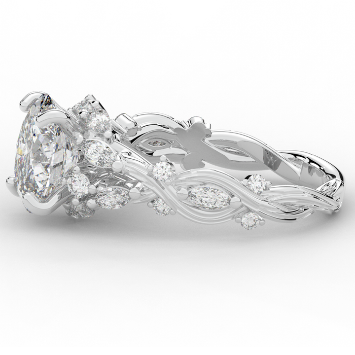2.60CT.TW OVAL LAB DIAMOND STYLIZED VINE AND TREE BARK FINISH ENGAGEMENT RING - Nazarelle