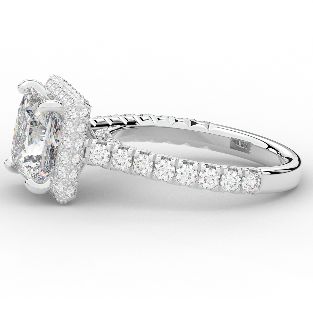 3.90CT.TW PRINCESS LAB DIAMOND HALO ENGAGEMENT RING - Nazarelle
