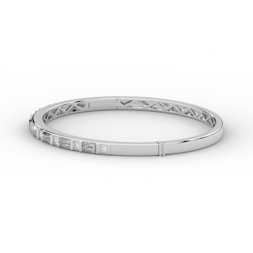 2.75CT.TW ROUND AND EMERALD CUT LAB DIAMOND SHARED PRONG BANGLE - Nazarelle