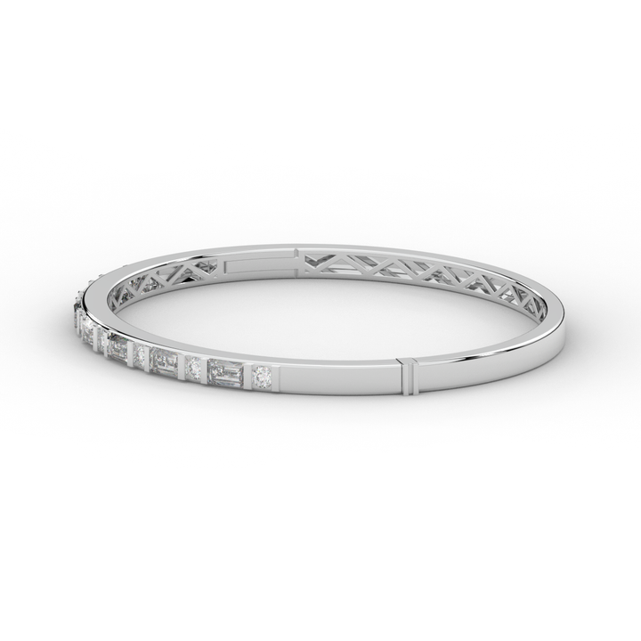 2.75CT.TW ROUND AND EMERALD CUT LAB DIAMOND SHARED PRONG BANGLE - Nazarelle