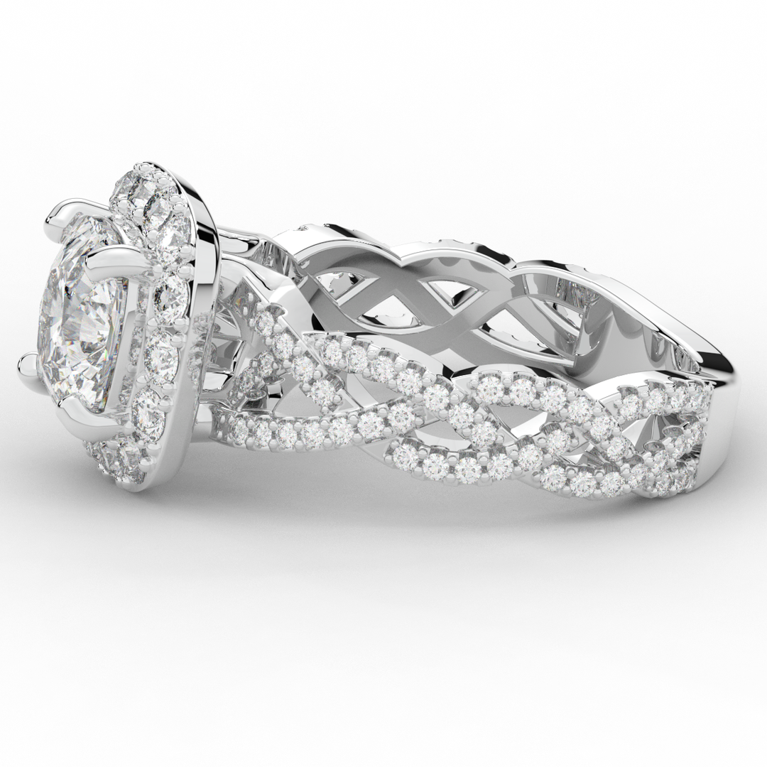 2.70CT.TW CUSHION LAB DIAMOND HALO TRIPLE TWIST ENGAGEMENT RING - Nazarelle