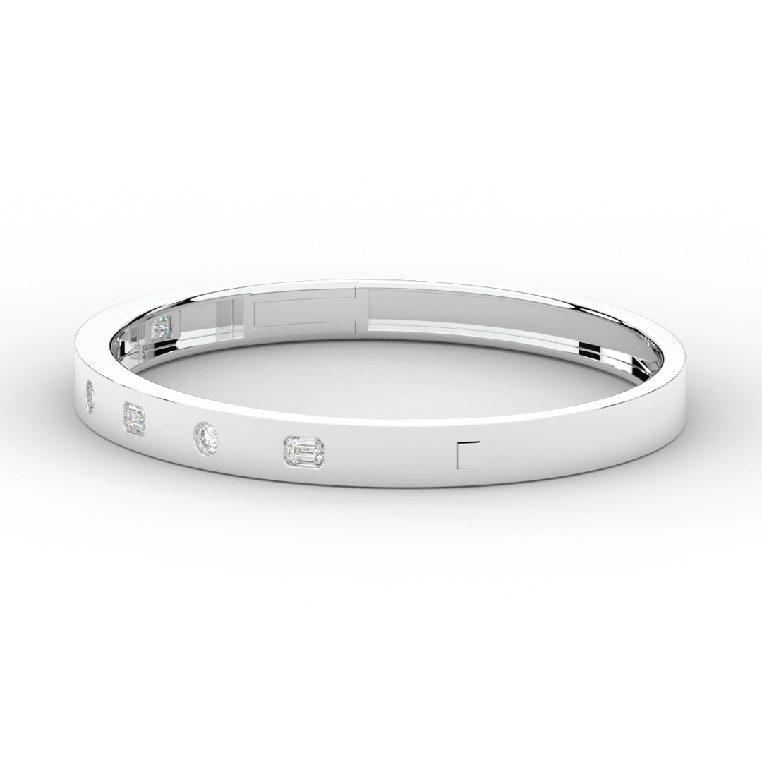 1.00CT.TW ROUND AND EMERALD CUT LAB DIAMOND BEZEL SET BANGLE - Nazarelle