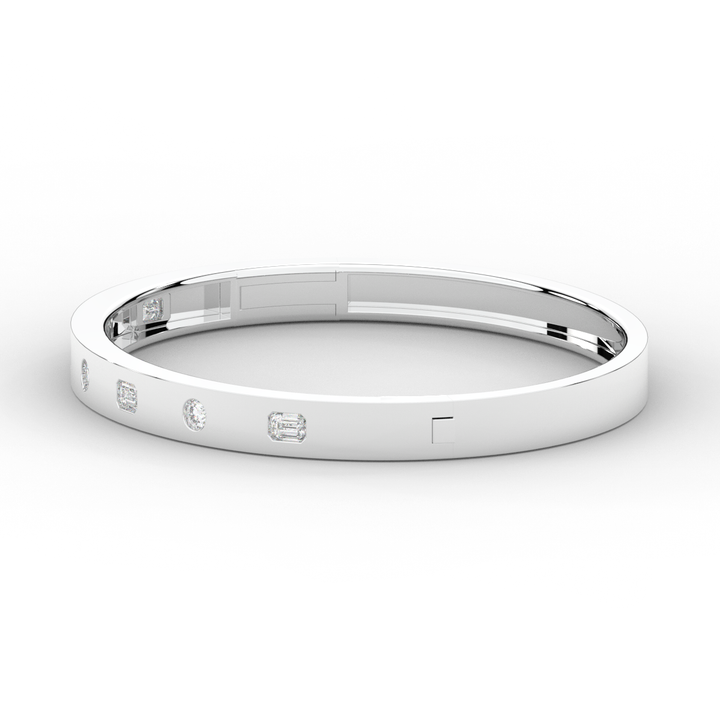 1.00CT.TW ROUND AND EMERALD CUT LAB DIAMOND BEZEL SET BANGLE - Nazarelle