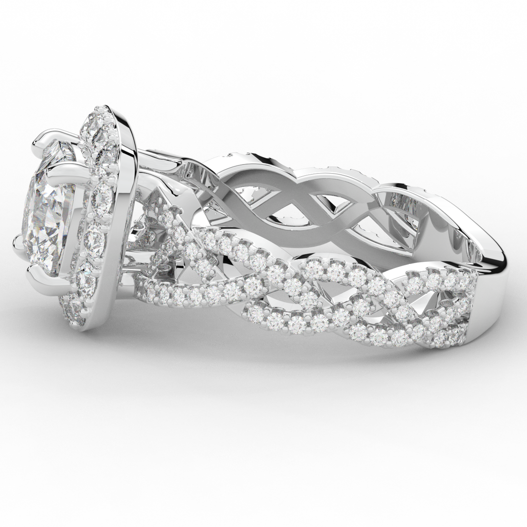 2.70CT.TW CUSHION LAB DIAMOND HALO TRIPLE TWIST ENGAGEMENT RING - Nazarelle