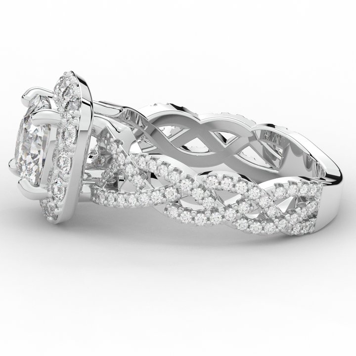 2.70CT.TW CUSHION LAB DIAMOND HALO TRIPLE TWIST ENGAGEMENT RING - Nazarelle