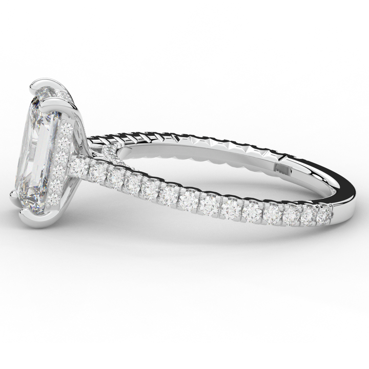3.50CT.TW EMERALD CUT LAB DIAMOND UNDERHALO SOLITAIRE ENGAGEMENT RING - Nazarelle