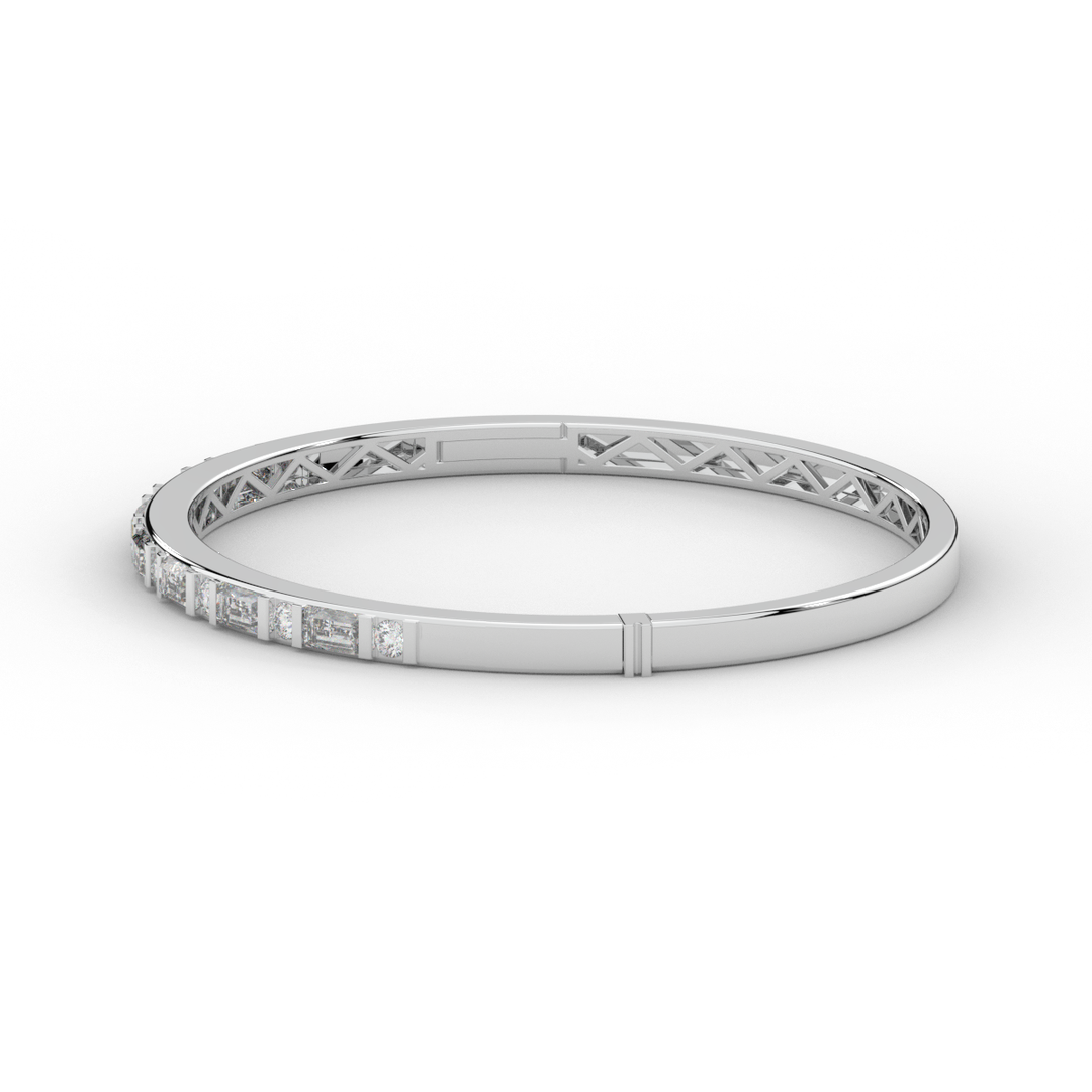 2.75CT.TW ROUND AND EMERALD CUT LAB DIAMOND SHARED PRONG BANGLE - Nazarelle