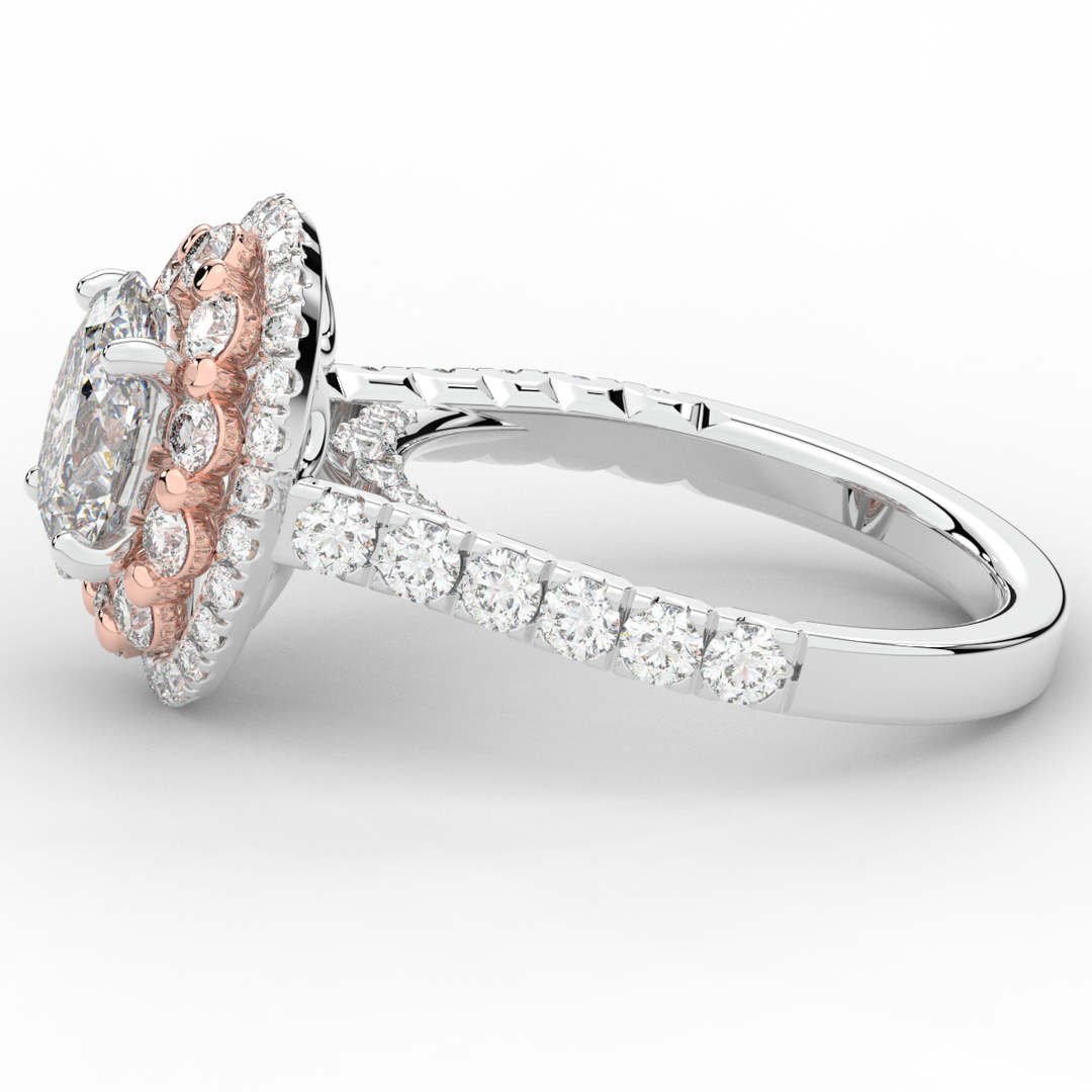 3.30CT.TW OVAL LAB DIAMOND DOUBLE HALO TWO TONE ENGAGEMENT RING - Nazarelle