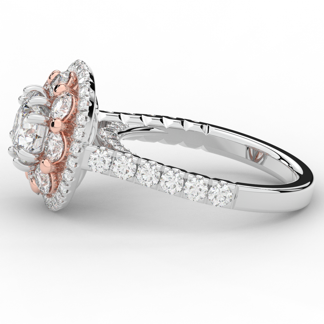 2.70CT.TW ROUND LAB DIAMOND DOUBLE HALO TWO TONE ENGAGEMENT RING - Nazarelle