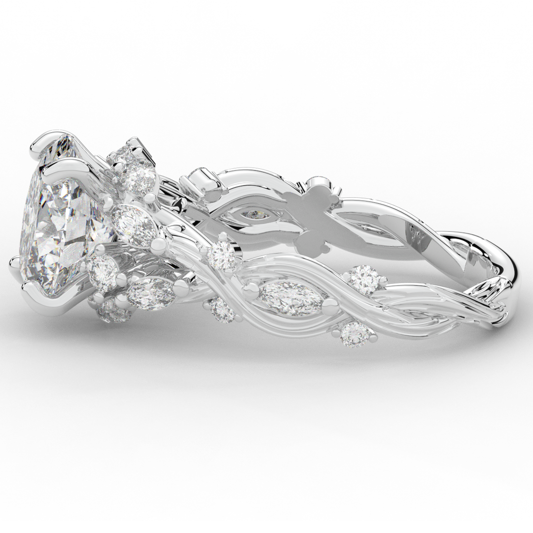 2.60CT.TW OVAL LAB DIAMOND STYLIZED VINE AND TREE BARK FINISH ENGAGEMENT RING - Nazarelle