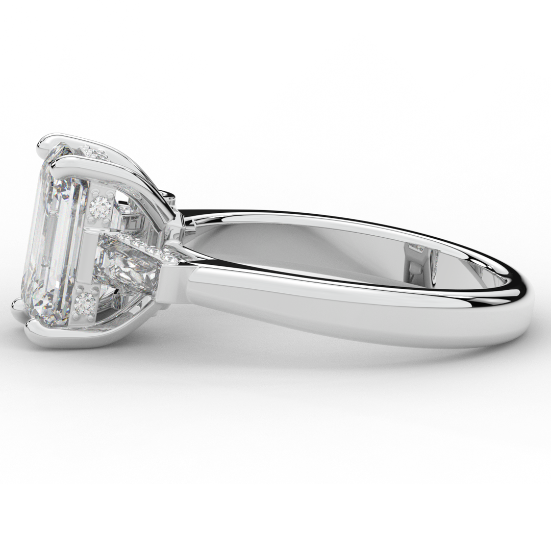 3.45CT.TW EMERALD CUT LAB DIAMOND 3 STONE ENGAGEMENT RING - Nazarelle