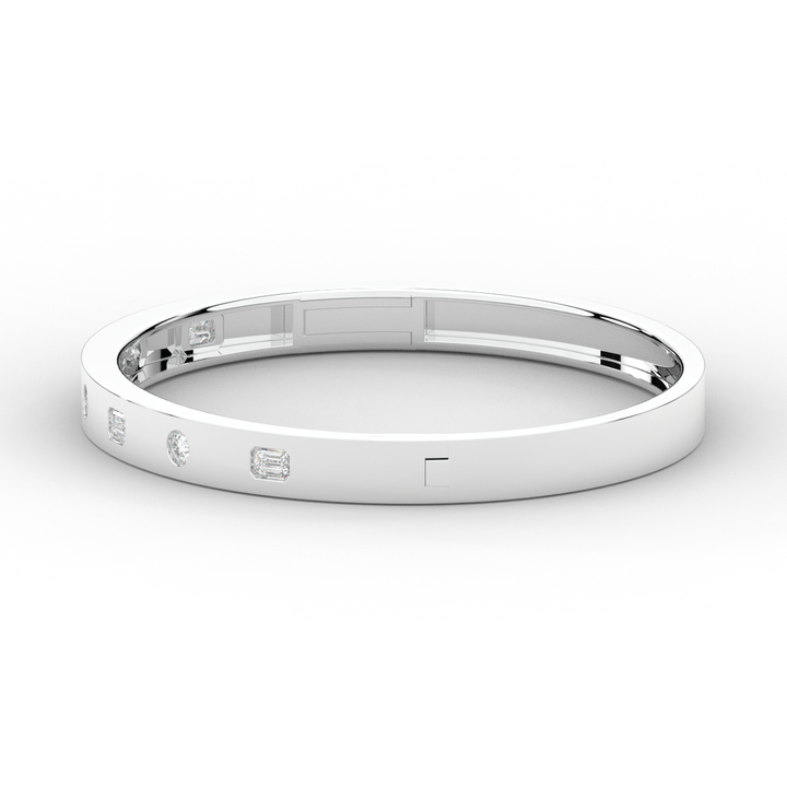 1.00CT.TW ROUND AND EMERALD CUT LAB DIAMOND BEZEL SET BANGLE - Nazarelle