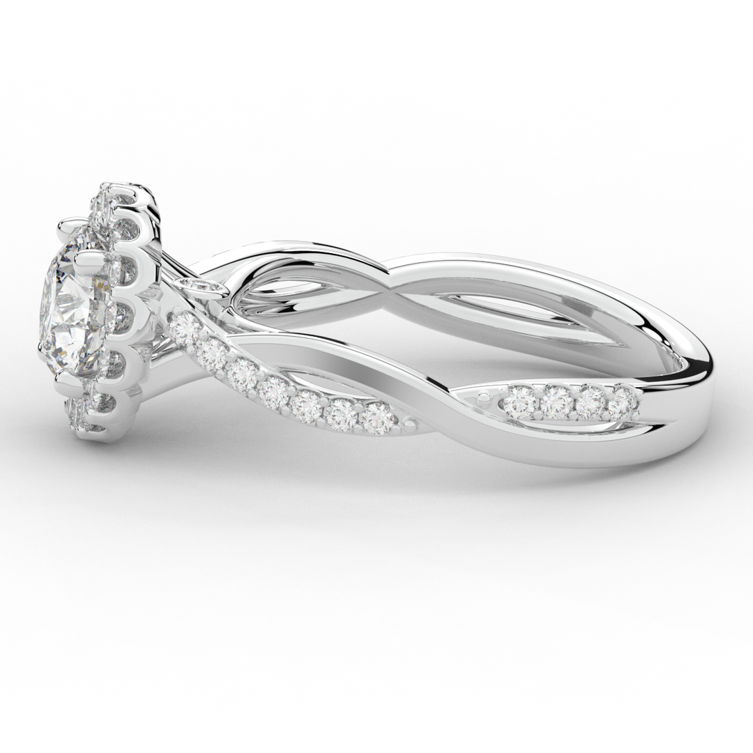 1.35CT.TW ROUND LAB DIAMOND HALO TWIST BAND ENGAGEMENT RING - Nazarelle