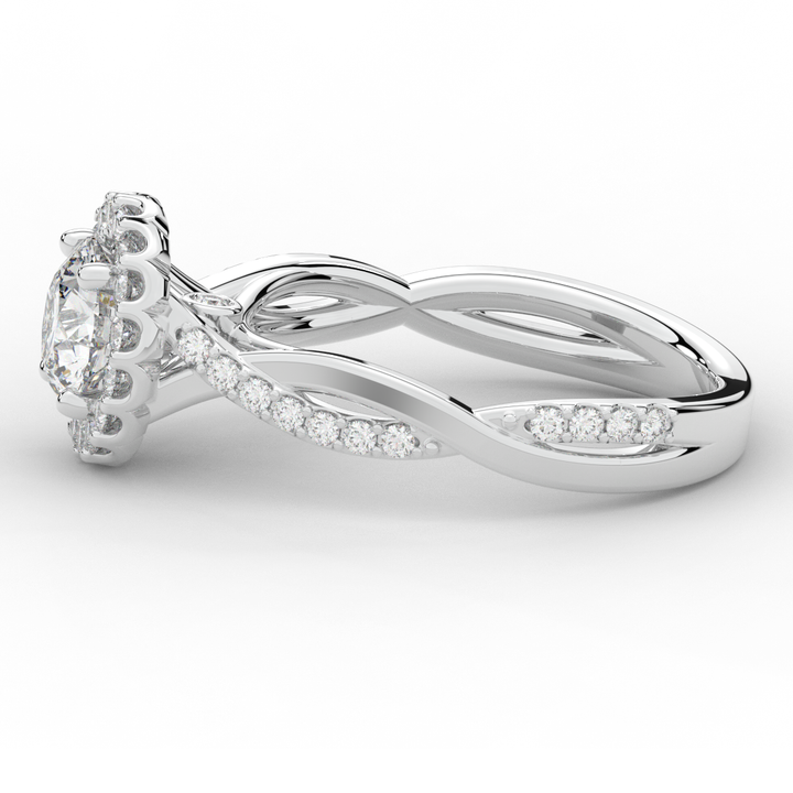 1.35CT.TW ROUND LAB DIAMOND HALO TWIST BAND ENGAGEMENT RING - Nazarelle